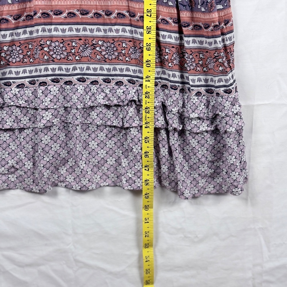 Knox Rose Lilac Floral Maxi Dress L Tiered Tassel Smocked Boho Cottage Prairie - Picture 11 of 11